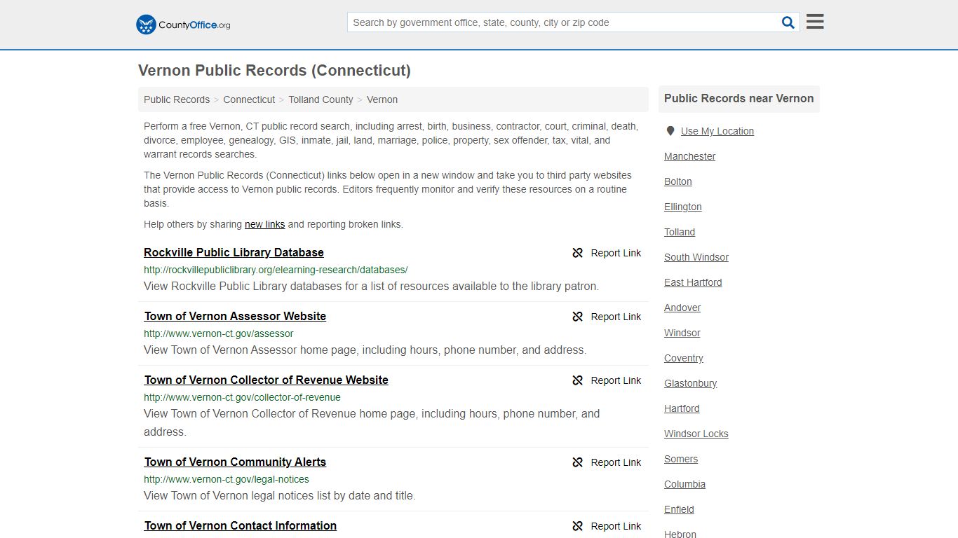 Public Records - Vernon, CT (Business, Criminal, GIS, Property & Vital ...
